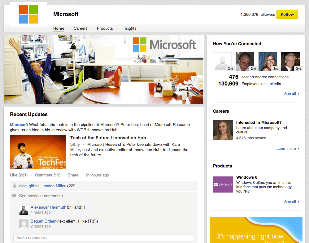 Another good example of a Linkedin Company page from Microsoft