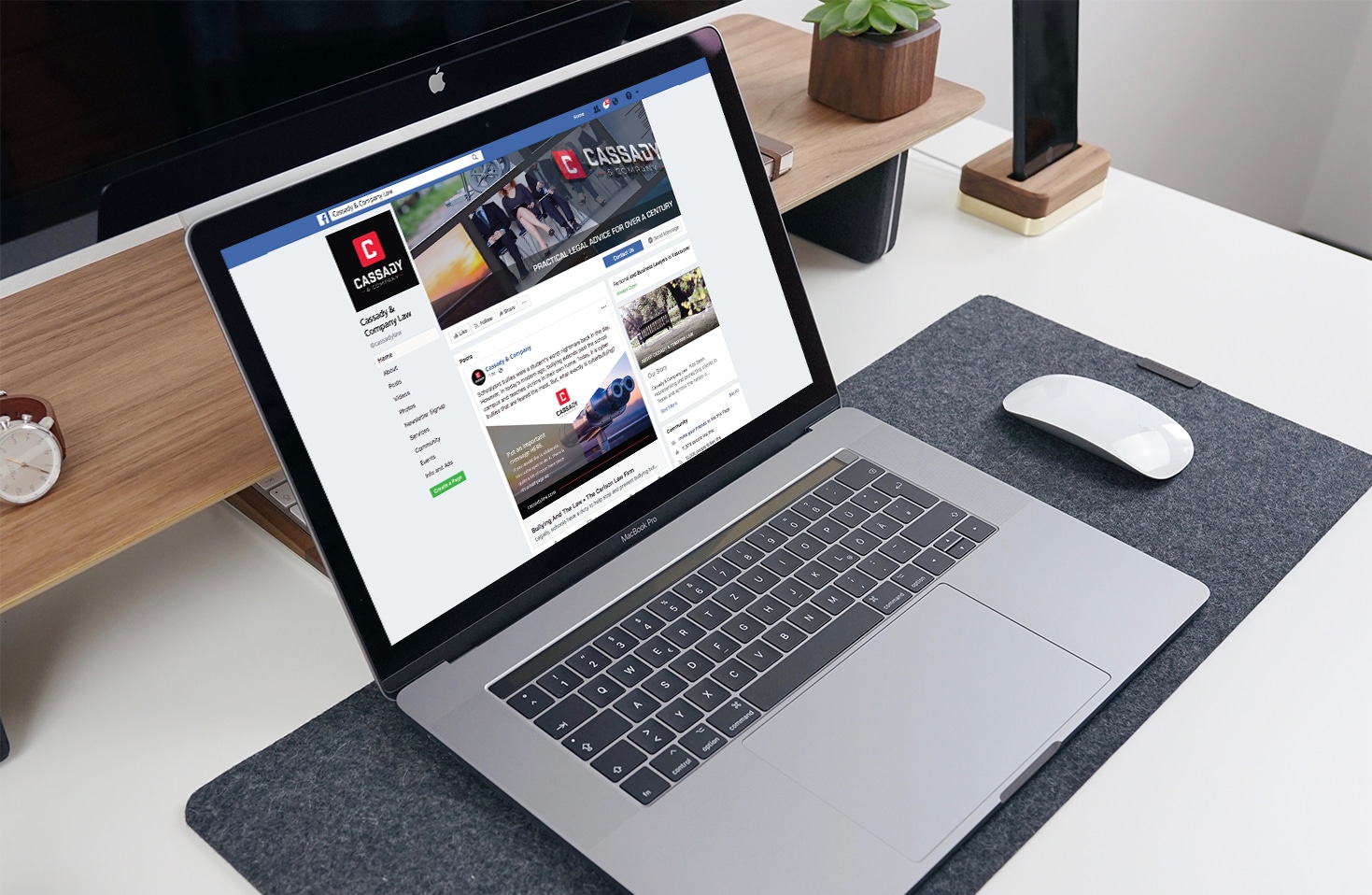 Cassady & Company Facebook page displayed on a laptop
