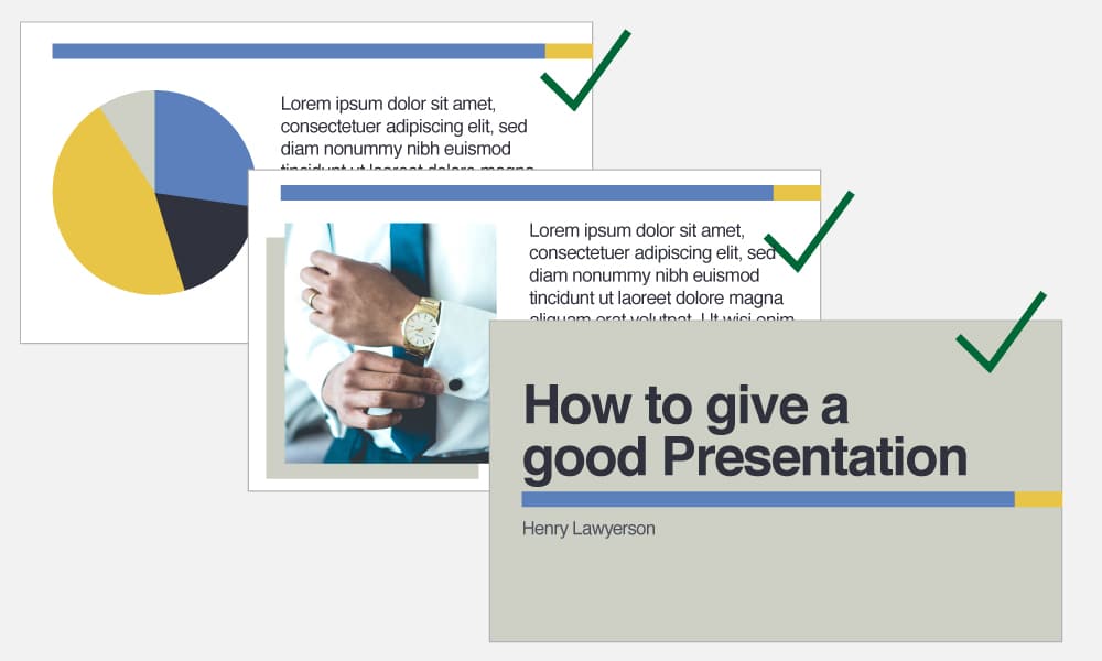 A Powerpoint slide show with the title "How to give a good presentation"