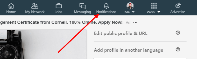 Notifications section in LinkedIn