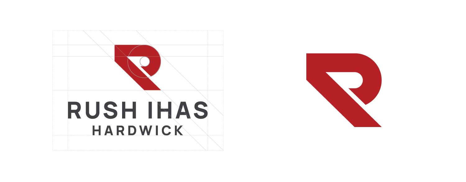Logo design featuring new law firm brand elements for Rush Ihas