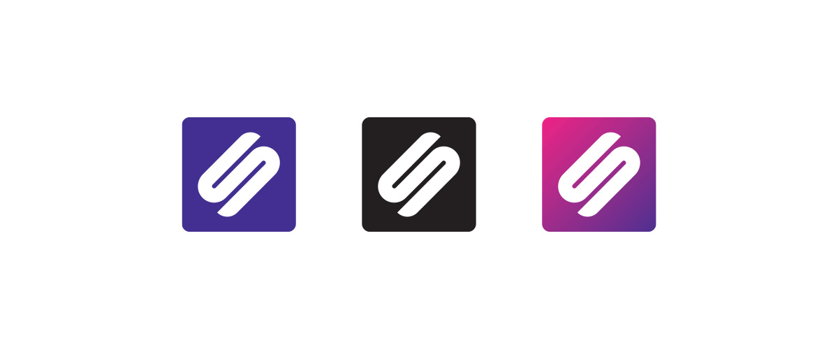 The new Stris law firm logo in three different colours: Purple, black, and a rich purple-magenta gradient