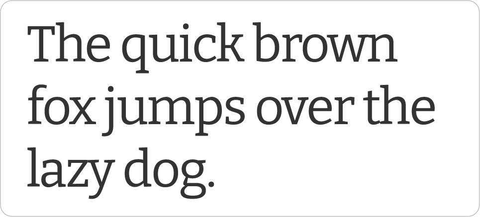 The phrase "The quick brown fox jumps over the lazy dog" is spelled out in Domine font.