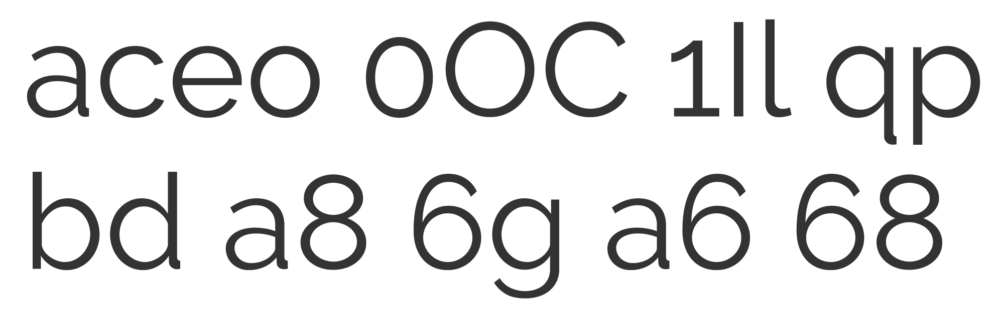 A series of similar characters from Raleway font.
