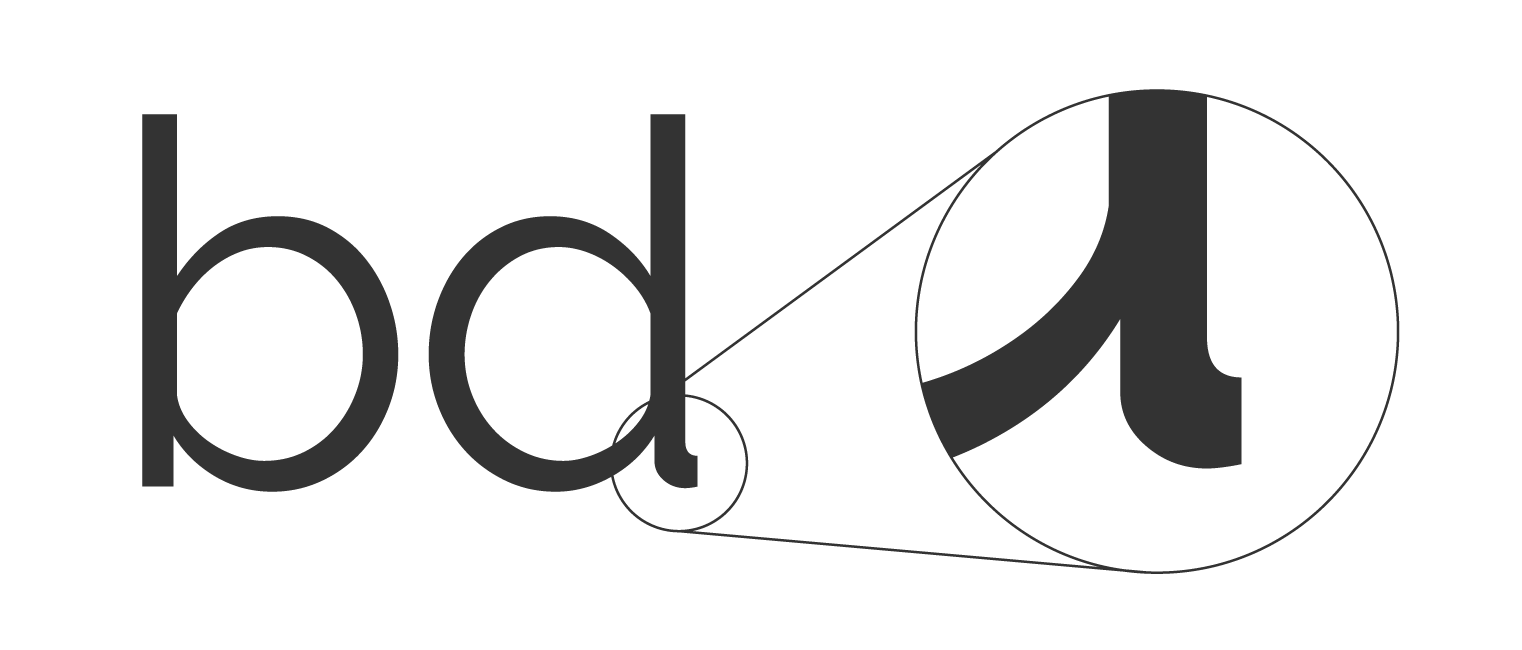 The letters "b" and "d" with a zoomed-in section showing the hooked tail on the letter "d"
